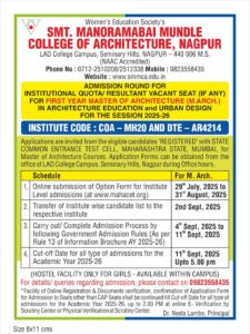 M.Arch - Admission Round for Institution Quota